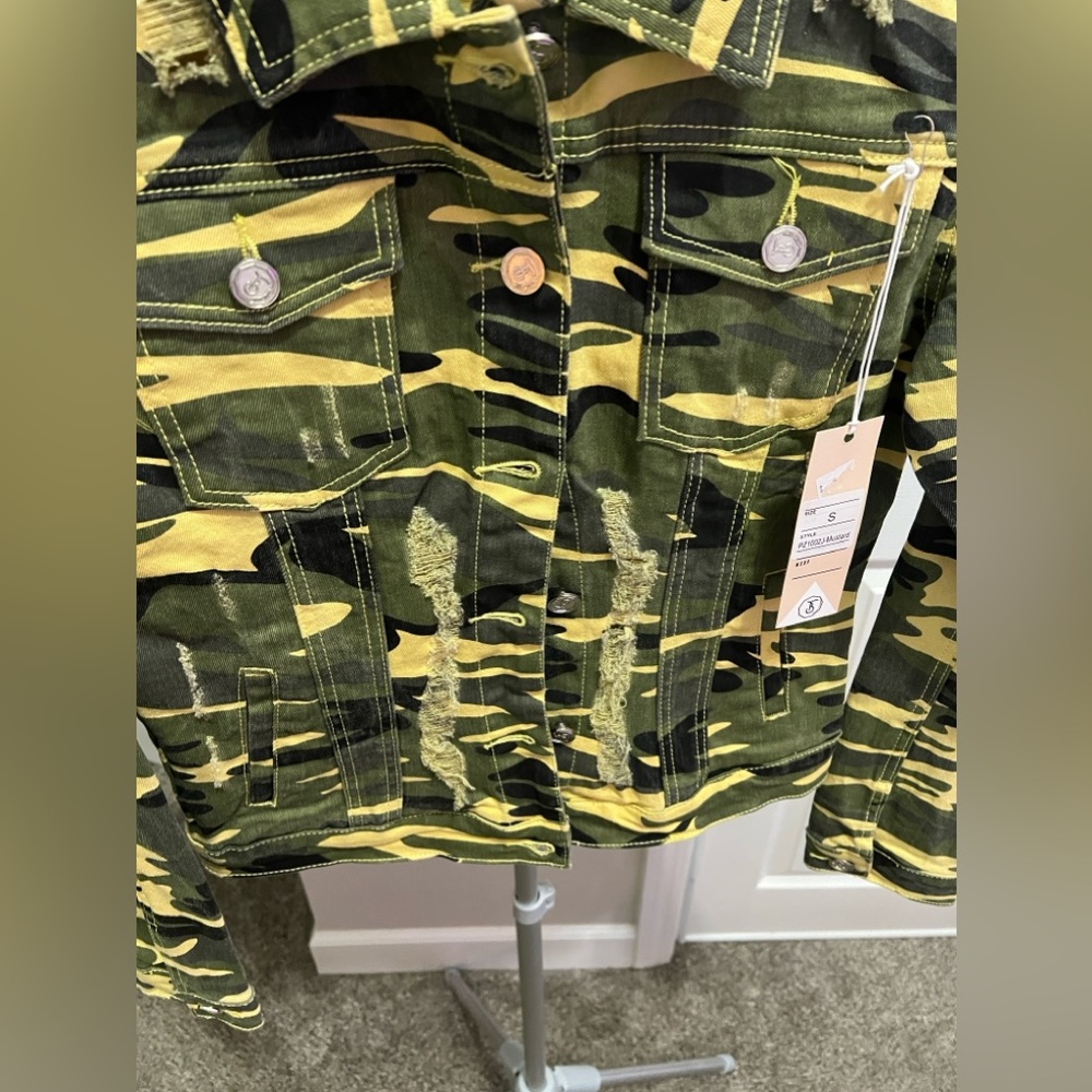 Blue Topic Yellow & Green Camo Denim Jacket & Matching Pants Size Small-… - Picture 10 of 13